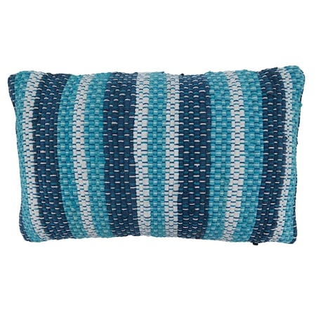 SARO 4001.BL1423BP 14 X 23 In. Oblong Poly-Filled Chindi Throw Pillow With Blue Striped Design